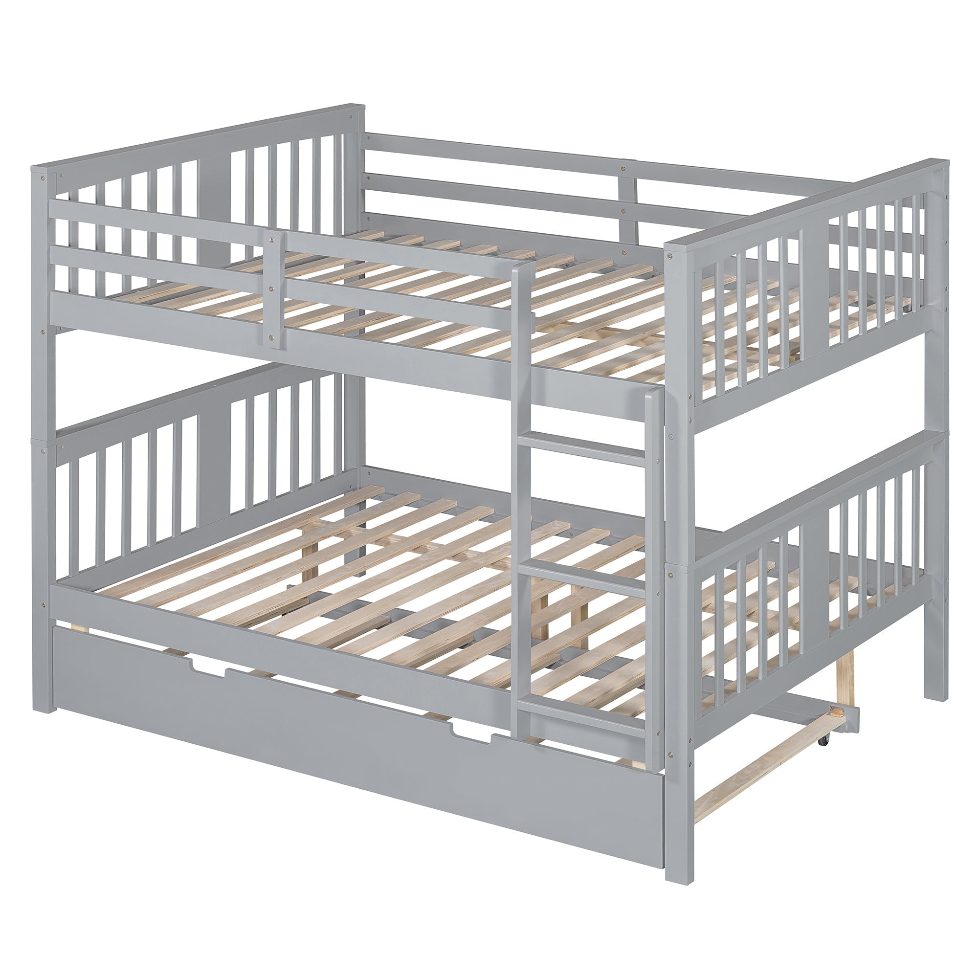 Bellemave® Full over Full Bunk Bed with Twin Size Trundle and Ladder,Gray - Bellemave
