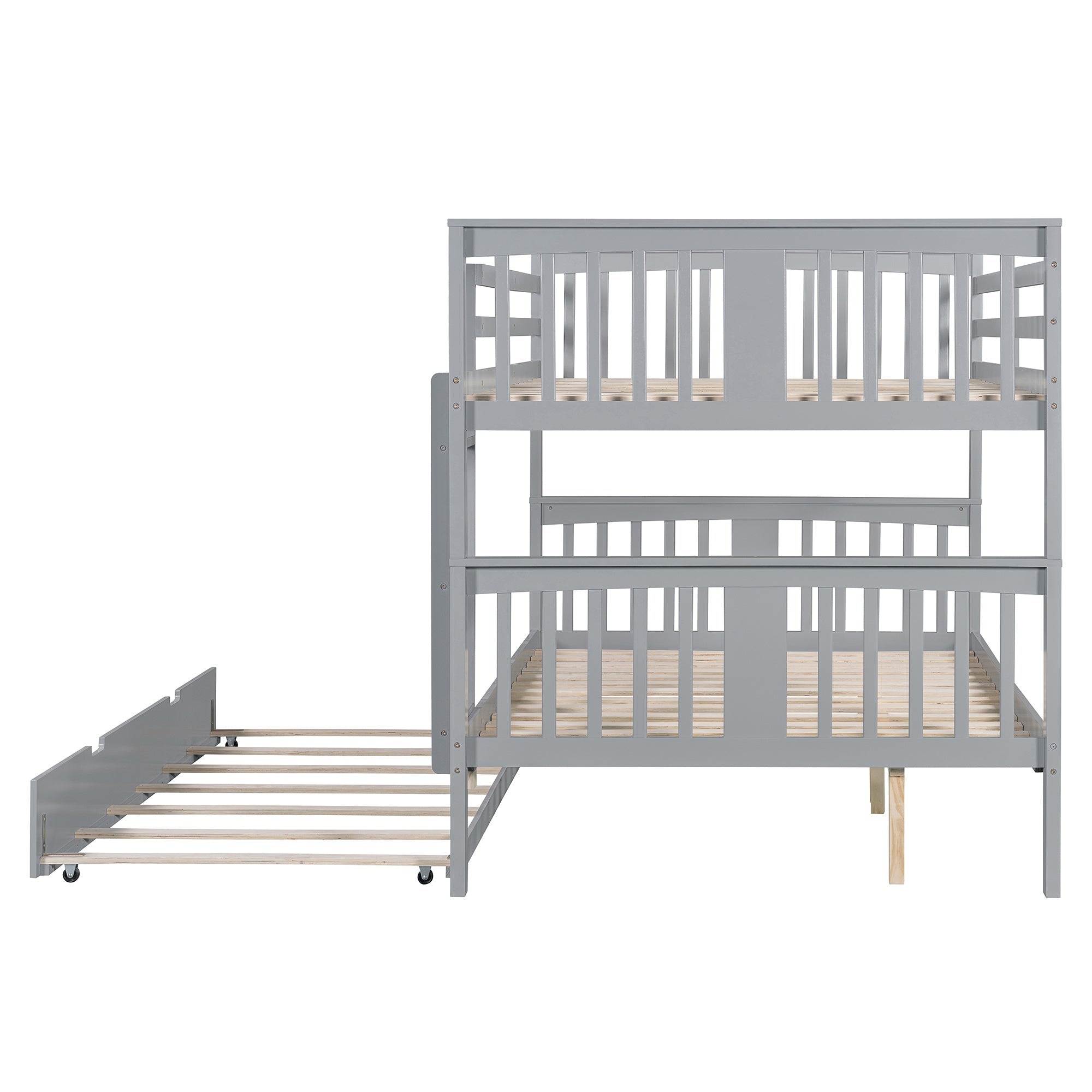 Bellemave® Full over Full Bunk Bed with Twin Size Trundle and Ladder,Gray - Bellemave