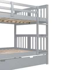 Bellemave® Full over Full Bunk Bed with Twin Size Trundle and Ladder,Gray - Bellemave
