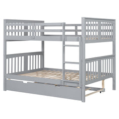 Bellemave® Full over Full Bunk Bed with Twin Size Trundle and Ladder,Gray - Bellemave