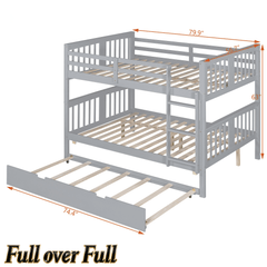 Bellemave® Full over Full Bunk Bed with Twin Size Trundle and Ladder,Gray - Bellemave