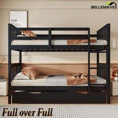 Bellemave® Full over Full Bunk Bed with Twin Size Trundle and Ladder,Gray - Bellemave