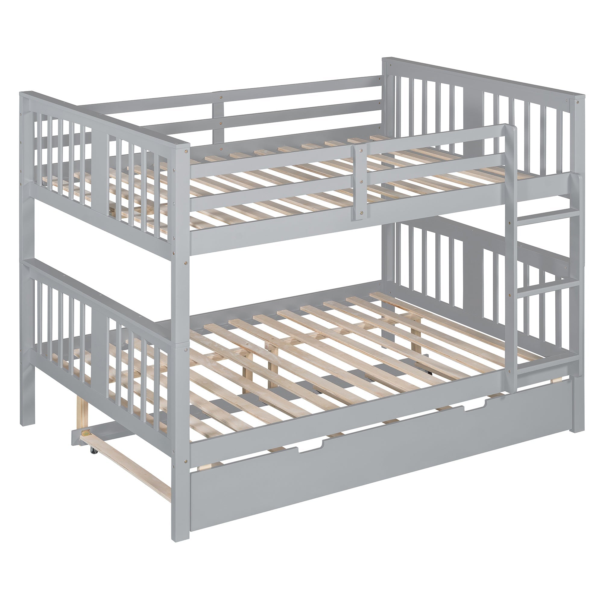 Bellemave® Full over Full Bunk Bed with Twin Size Trundle and Ladder,Gray - Bellemave