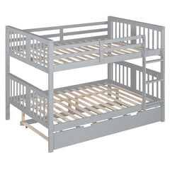Bellemave® Full over Full Bunk Bed with Twin Size Trundle and Ladder,Gray - Bellemave