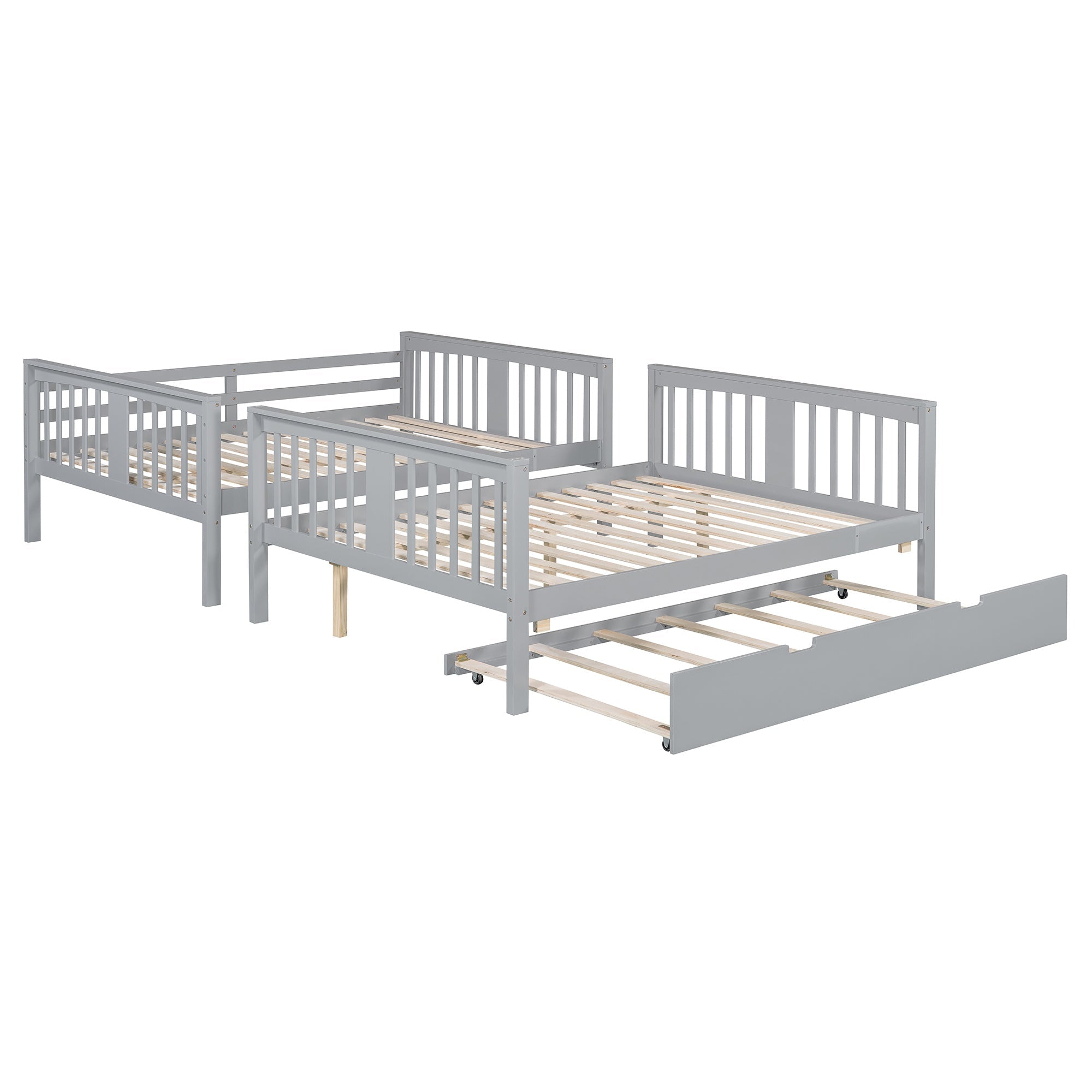 Bellemave® Full over Full Bunk Bed with Twin Size Trundle and Ladder,Gray - Bellemave