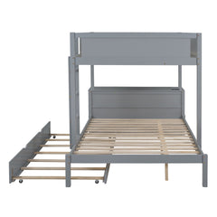 Bellemave® Full Over Full Bunk Bed with Twin Size Trundle, Storage Drawers and Desk, Bed Frame for 3 with Charging Station, Gray - Bellemave
