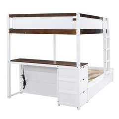 Bellemave® Full Over Full Bunk Bed with Twin Size Trundle, Wood Full Bunk Bed with USB Ports, Storage & Desk - Bellemave