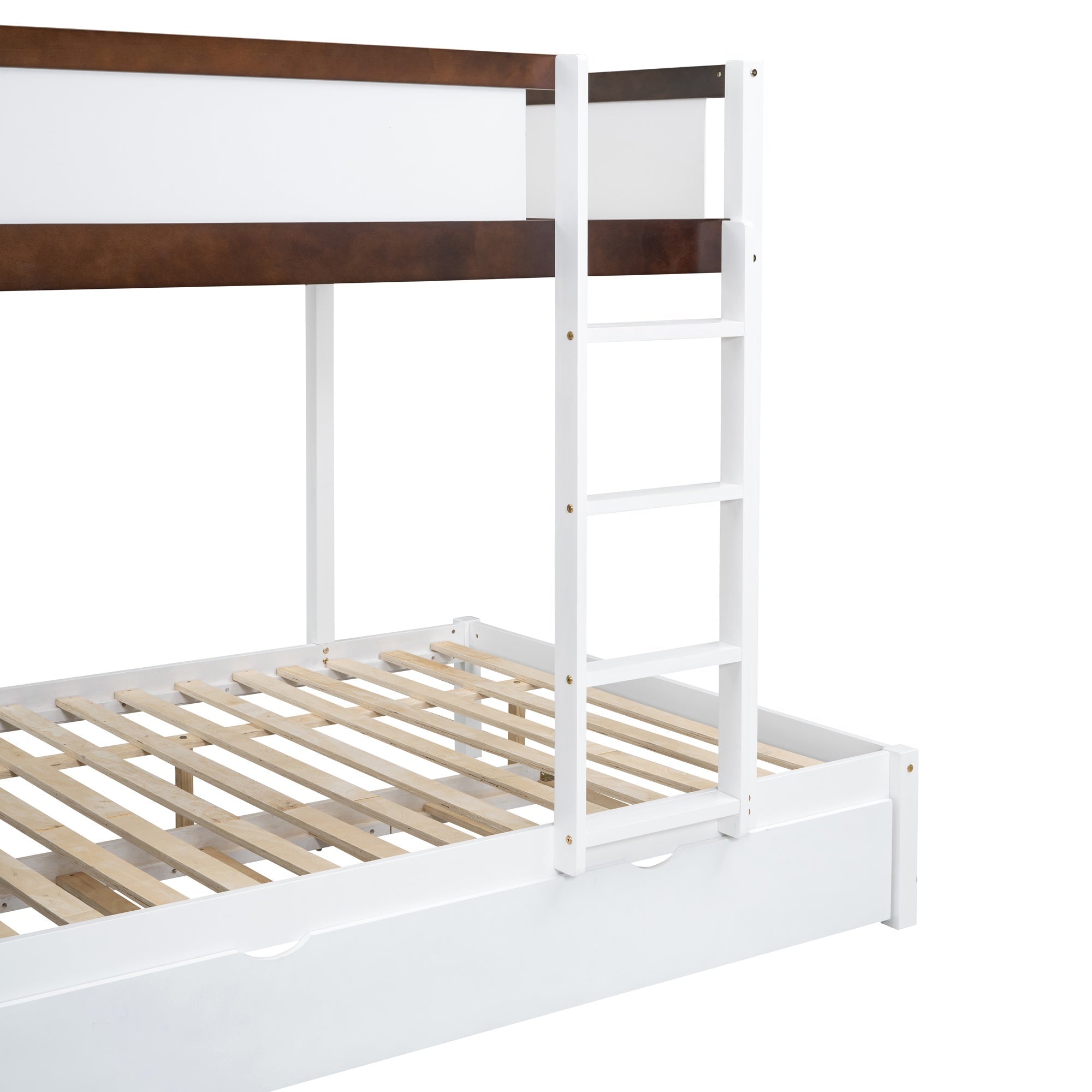 Bellemave® Full Over Full Bunk Bed with Twin Size Trundle, Wood Full Bunk Bed with USB Ports, Storage & Desk - Bellemave