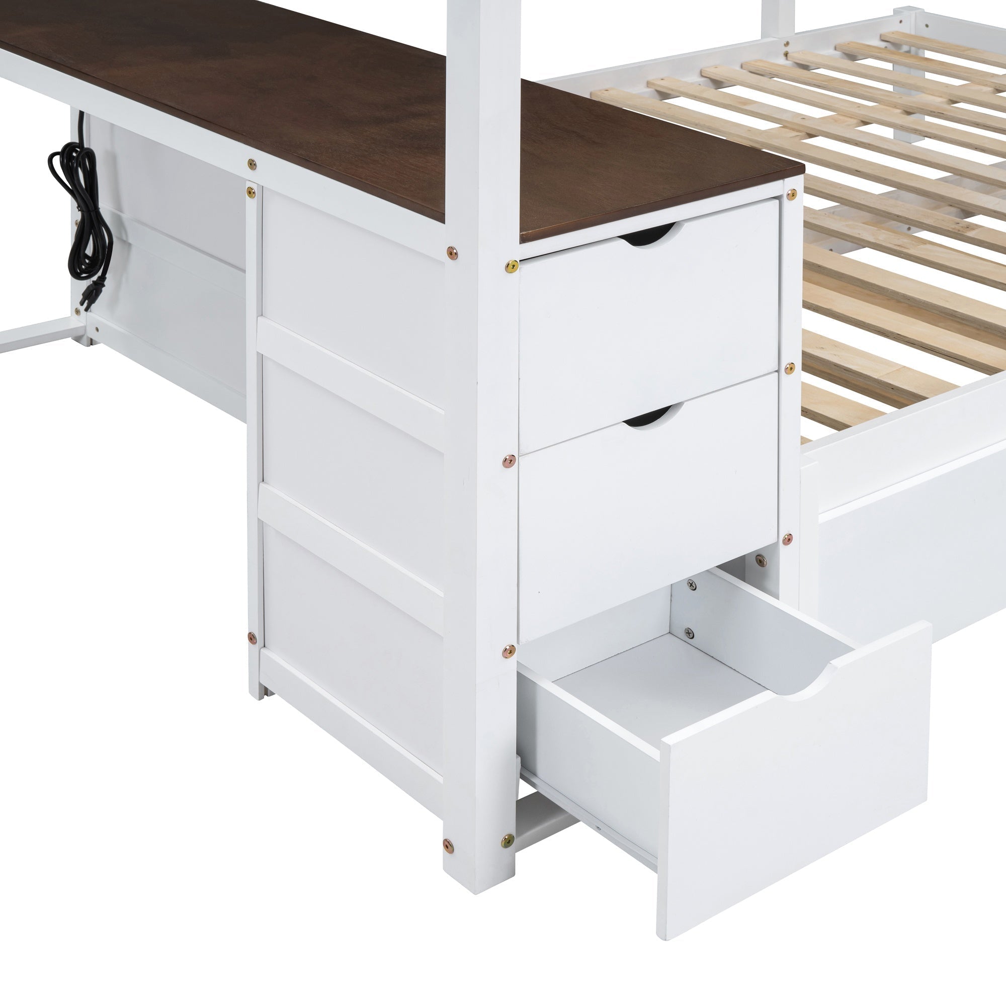 Bellemave® Full Over Full Bunk Bed with Twin Size Trundle, Wood Full Bunk Bed with USB Ports, Storage & Desk - Bellemave