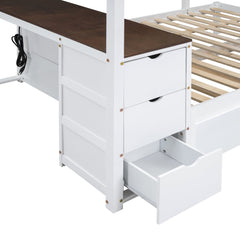 Bellemave® Full Over Full Bunk Bed with Twin Size Trundle, Wood Full Bunk Bed with USB Ports, Storage & Desk - Bellemave
