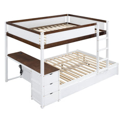 Bellemave® Full Over Full Bunk Bed with Twin Size Trundle, Wood Full Bunk Bed with USB Ports, Storage & Desk - Bellemave