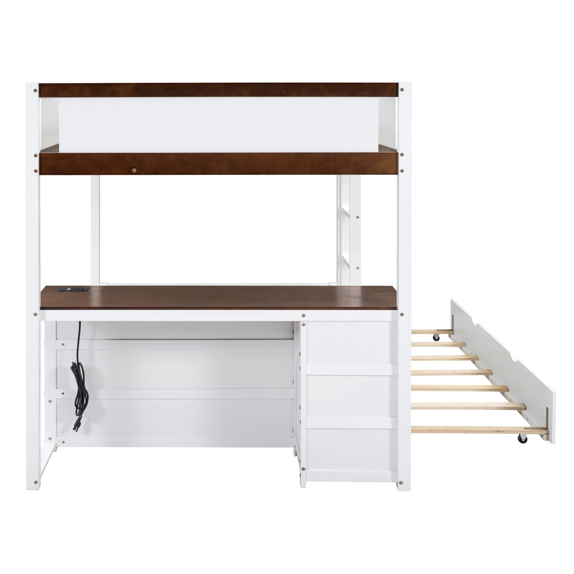 Bellemave® Full Over Full Bunk Bed with Twin Size Trundle, Wood Full Bunk Bed with USB Ports, Storage & Desk - Bellemave