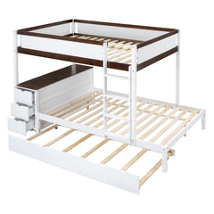 Bellemave® Full Over Full Bunk Bed with Twin Size Trundle, Wood Full Bunk Bed with USB Ports, Storage & Desk - Bellemave