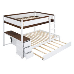 Bellemave® Full Over Full Bunk Bed with Twin Size Trundle, Wood Full Bunk Bed with USB Ports, Storage & Desk - Bellemave