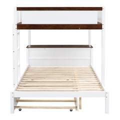 Bellemave® Full Over Full Bunk Bed with Twin Size Trundle, Wood Full Bunk Bed with USB Ports, Storage & Desk - Bellemave