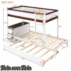 Bellemave® Full Over Full Bunk Bed with Twin Size Trundle, Wood Full Bunk Bed with USB Ports, Storage & Desk - Bellemave