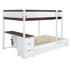 Bellemave® Full Over Full Bunk Bed with Twin Size Trundle, Wood Full Bunk Bed with USB Ports, Storage & Desk - Bellemave