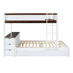 Bellemave® Full Over Full Bunk Bed with Twin Size Trundle, Wood Full Bunk Bed with USB Ports, Storage & Desk - Bellemave