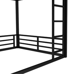 Bellemave® Full Over Full Floor Bunk Beds for Kids/Adults,Heavy Duty Metal Kids Bunk Beds Full Over Full,Noise Reduced Structure,Black - Bellemave