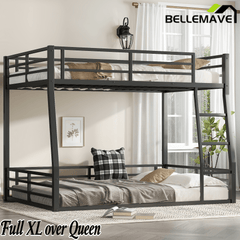 Bellemave® Full Over Full Floor Bunk Beds for Kids/Adults,Heavy Duty Metal Kids Bunk Beds Full Over Full,Noise Reduced Structure,Black - Bellemave