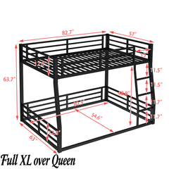 Bellemave® Full Over Full Floor Bunk Beds for Kids/Adults,Heavy Duty Metal Kids Bunk Beds Full Over Full,Noise Reduced Structure,Black - Bellemave