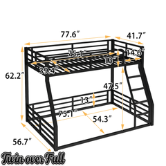 Bellemave® Full Over Full Floor Bunk Beds for Kids/Adults,Heavy Duty Metal Kids Bunk Beds Full Over Full,Noise Reduced Structure,Black - Bellemave