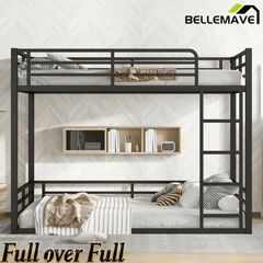 Bellemave® Full Over Full Floor Bunk Beds for Kids/Adults,Heavy Duty Metal Kids Bunk Beds Full Over Full,Noise Reduced Structure,Black - Bellemave