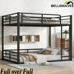 Bellemave® Full Over Full Floor Bunk Beds for Kids/Adults,Heavy Duty Metal Kids Bunk Beds Full Over Full,Noise Reduced Structure,Black - Bellemave
