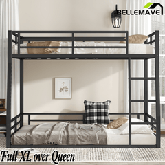 Bellemave® Full Over Full Floor Bunk Beds for Kids/Adults,Heavy Duty Metal Kids Bunk Beds Full Over Full,Noise Reduced Structure,Black - Bellemave