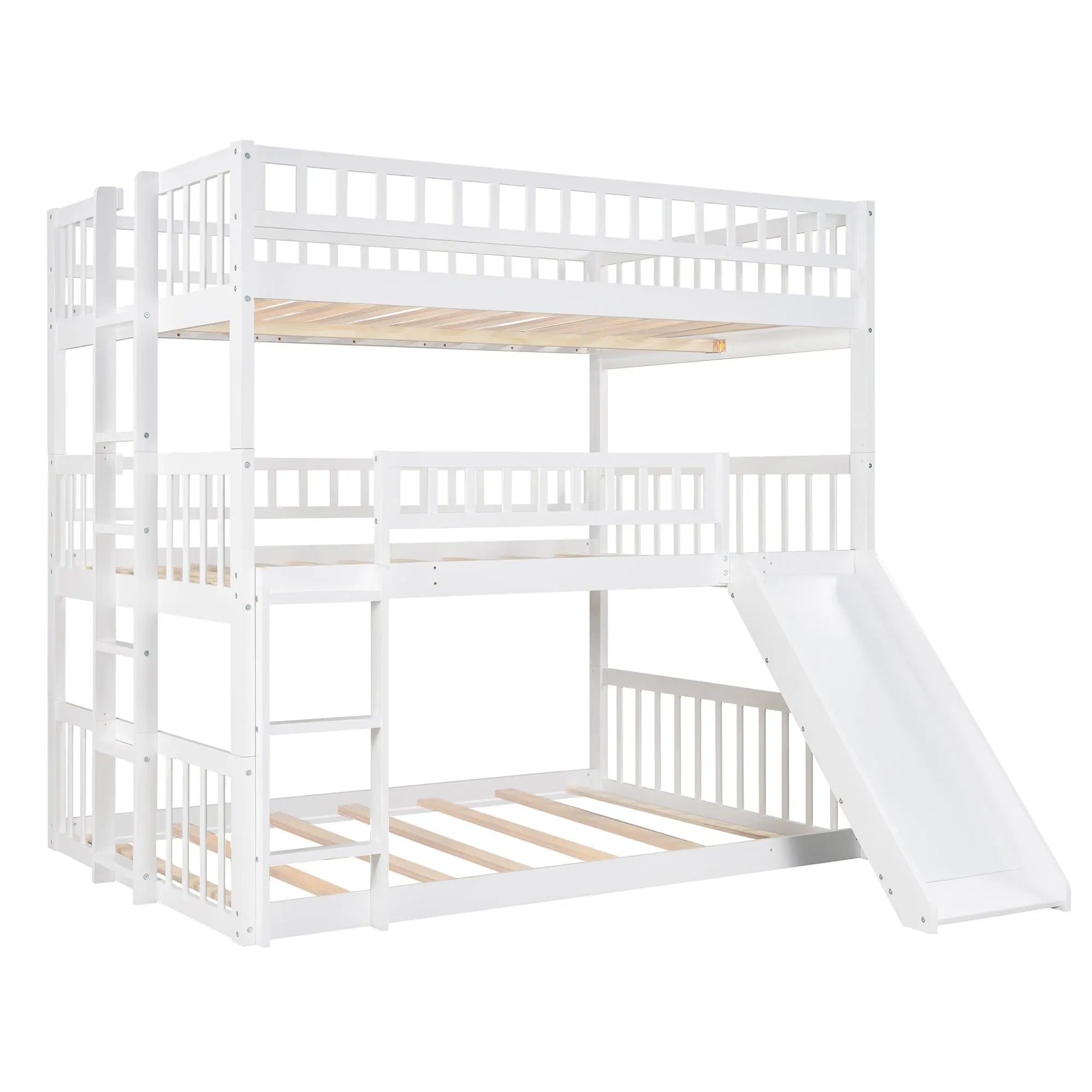 Bellemave® Full over Full & Full Triple Bunk Bed with Built - in Ladder and Slide - Bellemave