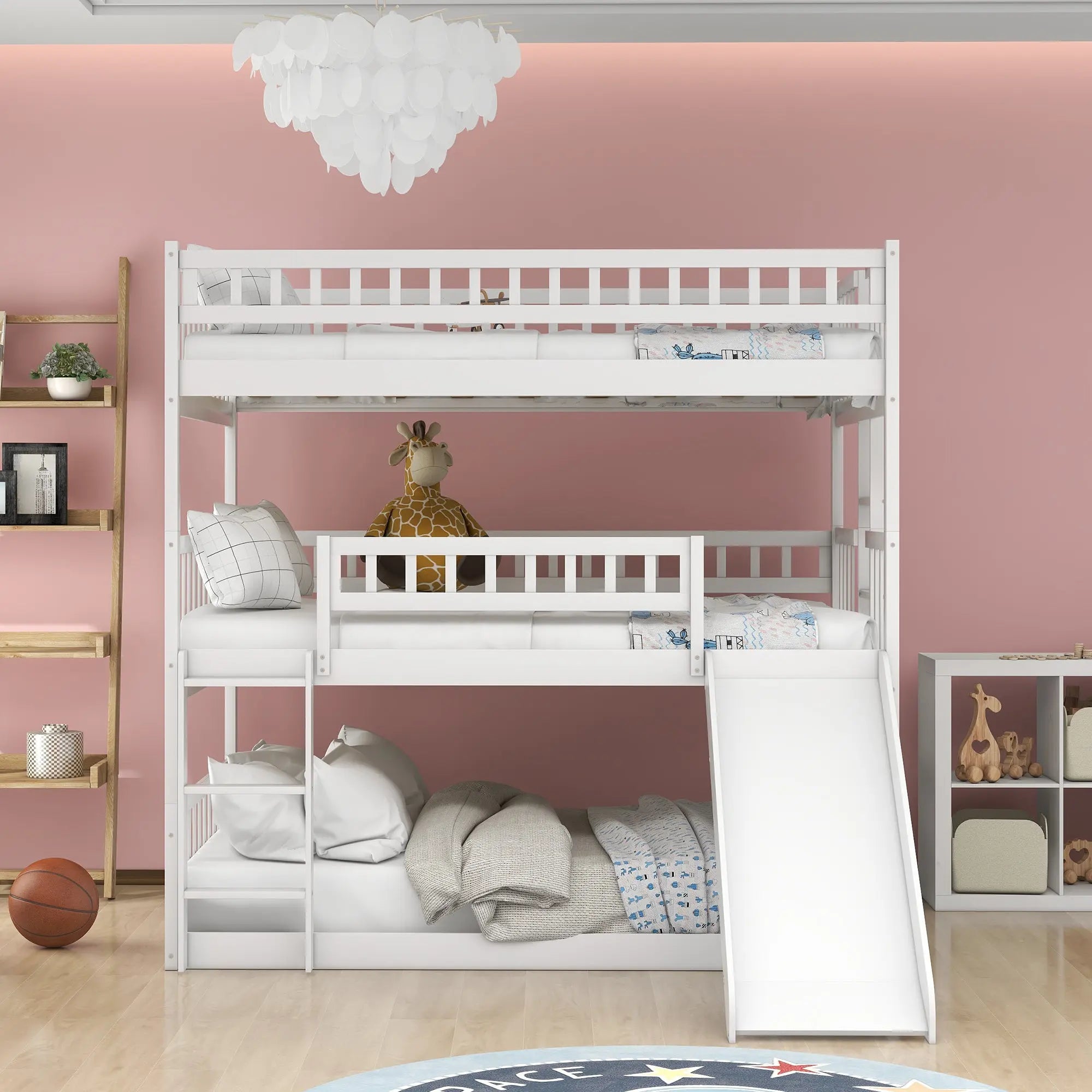 Bellemave® Full over Full & Full Triple Bunk Bed with Built - in Ladder and Slide - Bellemave