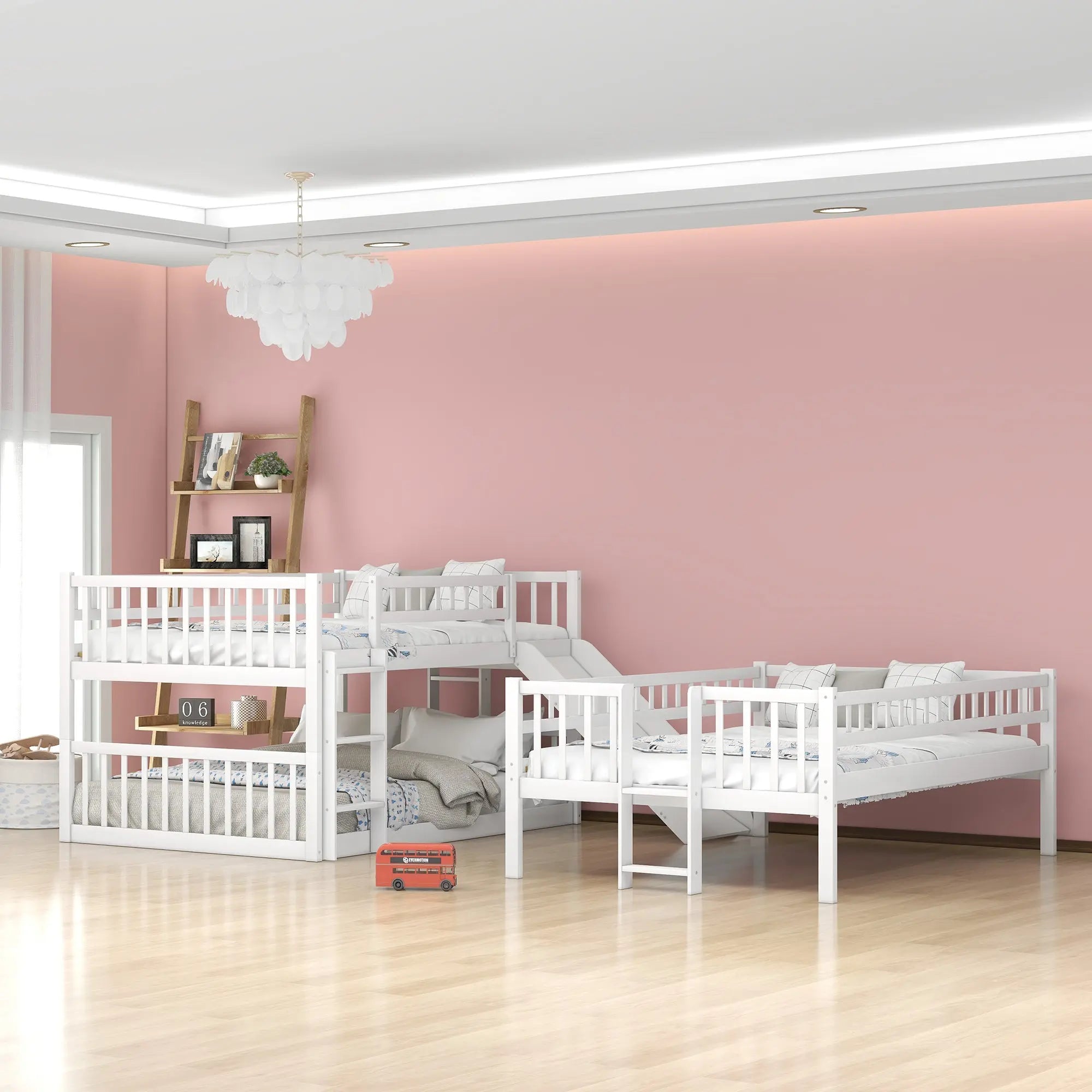 Bellemave® Full over Full & Full Triple Bunk Bed with Built - in Ladder and Slide - Bellemave