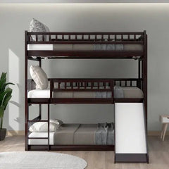 Bellemave® Full over Full & Full Triple Bunk Bed with Built - in Ladder and Slide - Bellemave