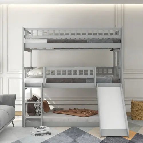Bellemave® Full over Full & Full Triple Bunk Bed with Built - in Ladder and Slide - Bellemave