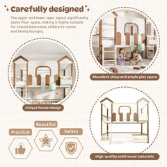 Bellemave® Full over Full House Bunk Bed with Storage - Solid Wood House Bed with Roof, Windows & Drawers for Kids, Detachable Design - Bellemave