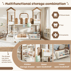 Bellemave® Full over Full House Bunk Bed with Storage - Solid Wood House Bed with Roof, Windows & Drawers for Kids, Detachable Design - Bellemave