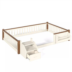 Bellemave® Full Over Full Wooden House Shaped Bunk Bed with Roof, Bookshelves and Storage Drawer — Converts Into Two Full Beds - Bellemave