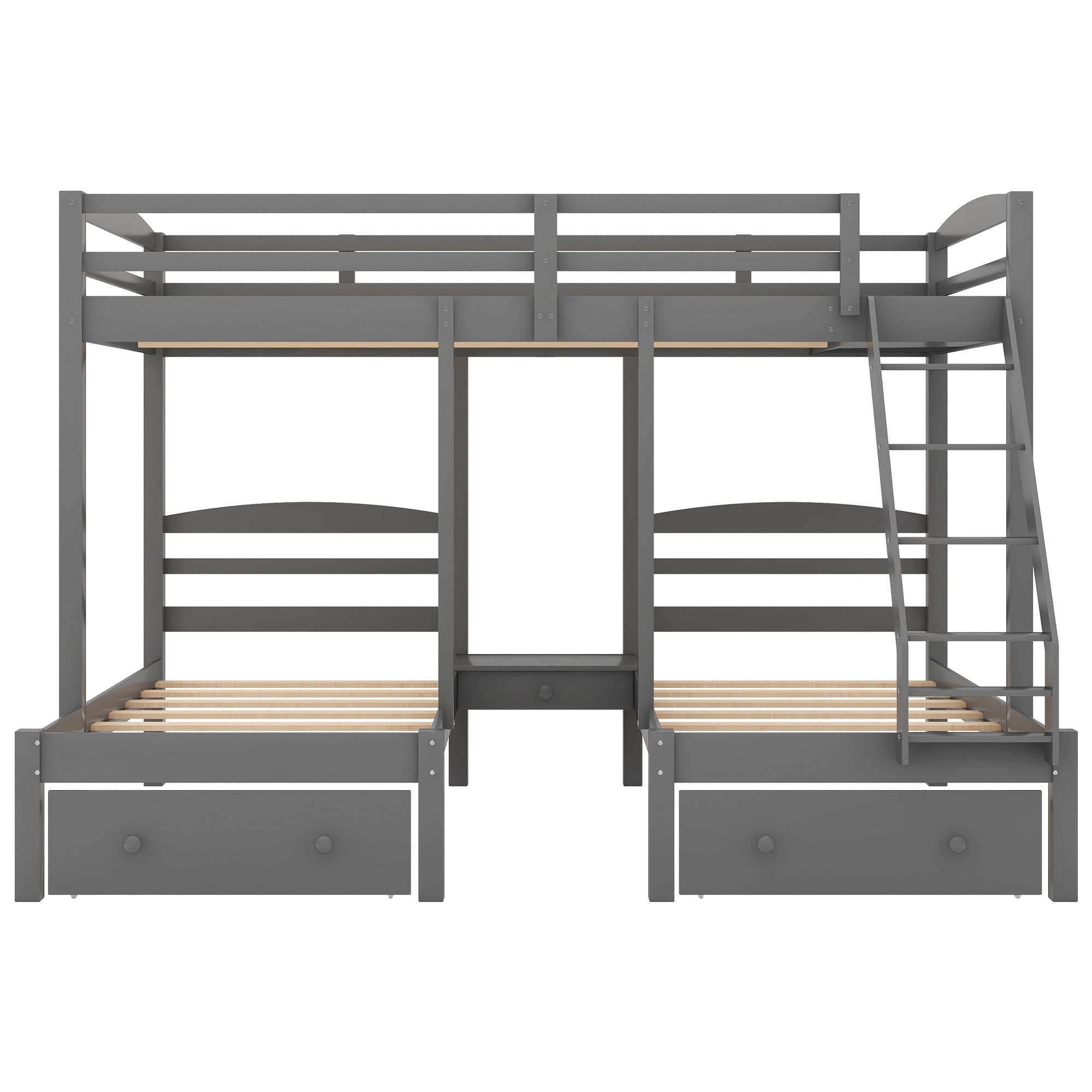 Bellemave® Full Over Twin and Twin Bunk Beds, Wood Triple Bunk Bed with Storage Drawers, Guardrails & Ladder, Gray - Bellemave