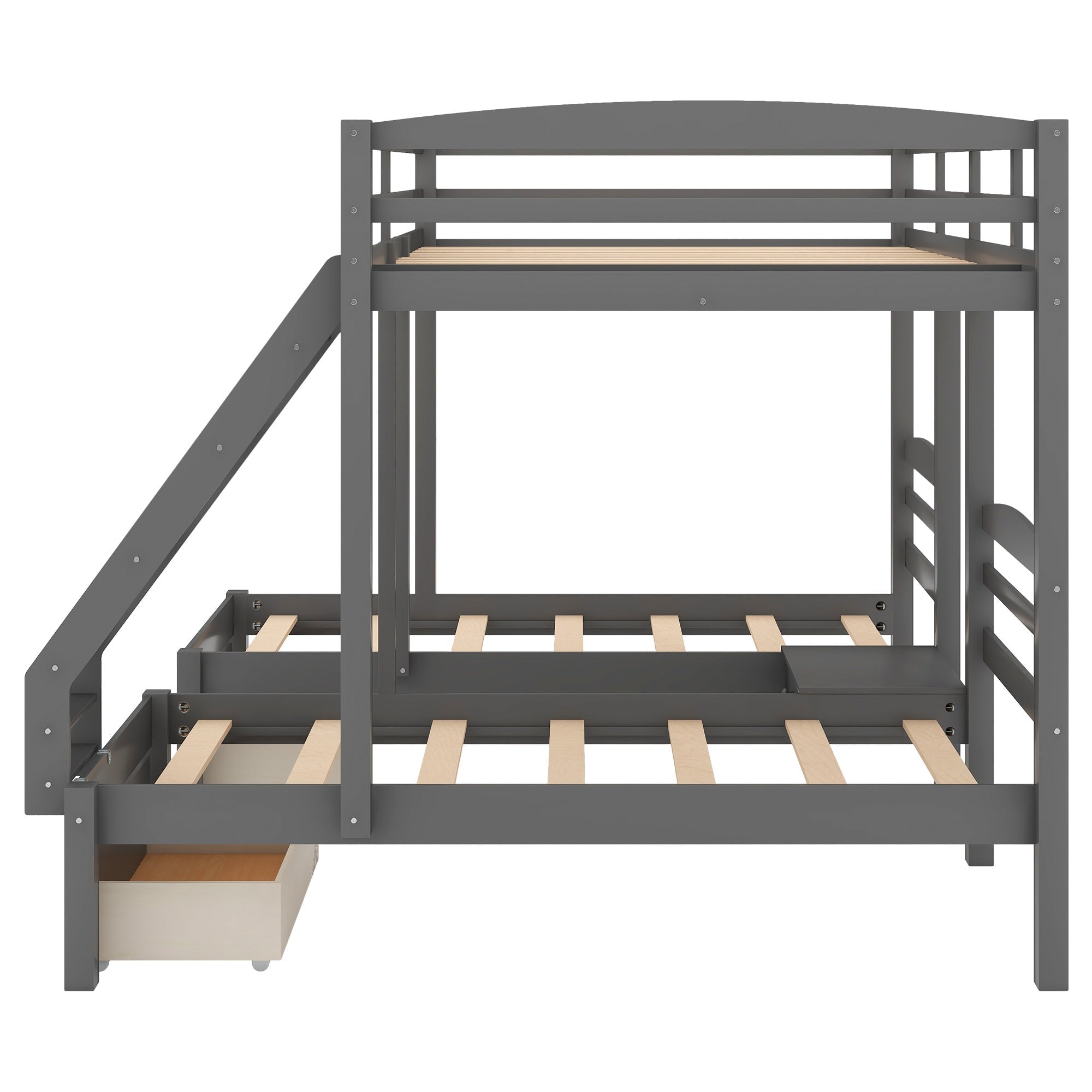 Bellemave® Full Over Twin and Twin Bunk Beds, Wood Triple Bunk Bed with Storage Drawers, Guardrails & Ladder, Gray - Bellemave