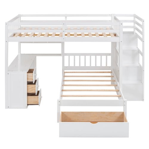 Bellemave® Full Over Twin Bunk Bed with Desk, Drawers and Shelves - Bellemave