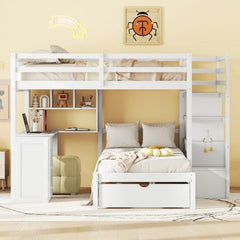 Bellemave® Full Over Twin Bunk Bed with Desk, Drawers and Shelves - Bellemave