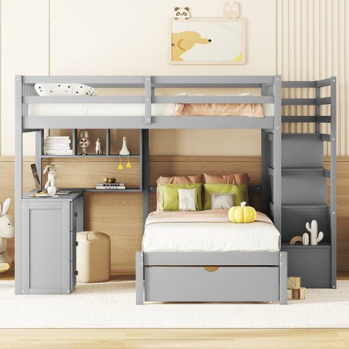 Bellemave® Full Over Twin Bunk Bed with Desk, Drawers and Shelves - Bellemave