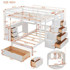 Bellemave® Full Over Twin Bunk Bed with Desk, Drawers and Shelves - Bellemave