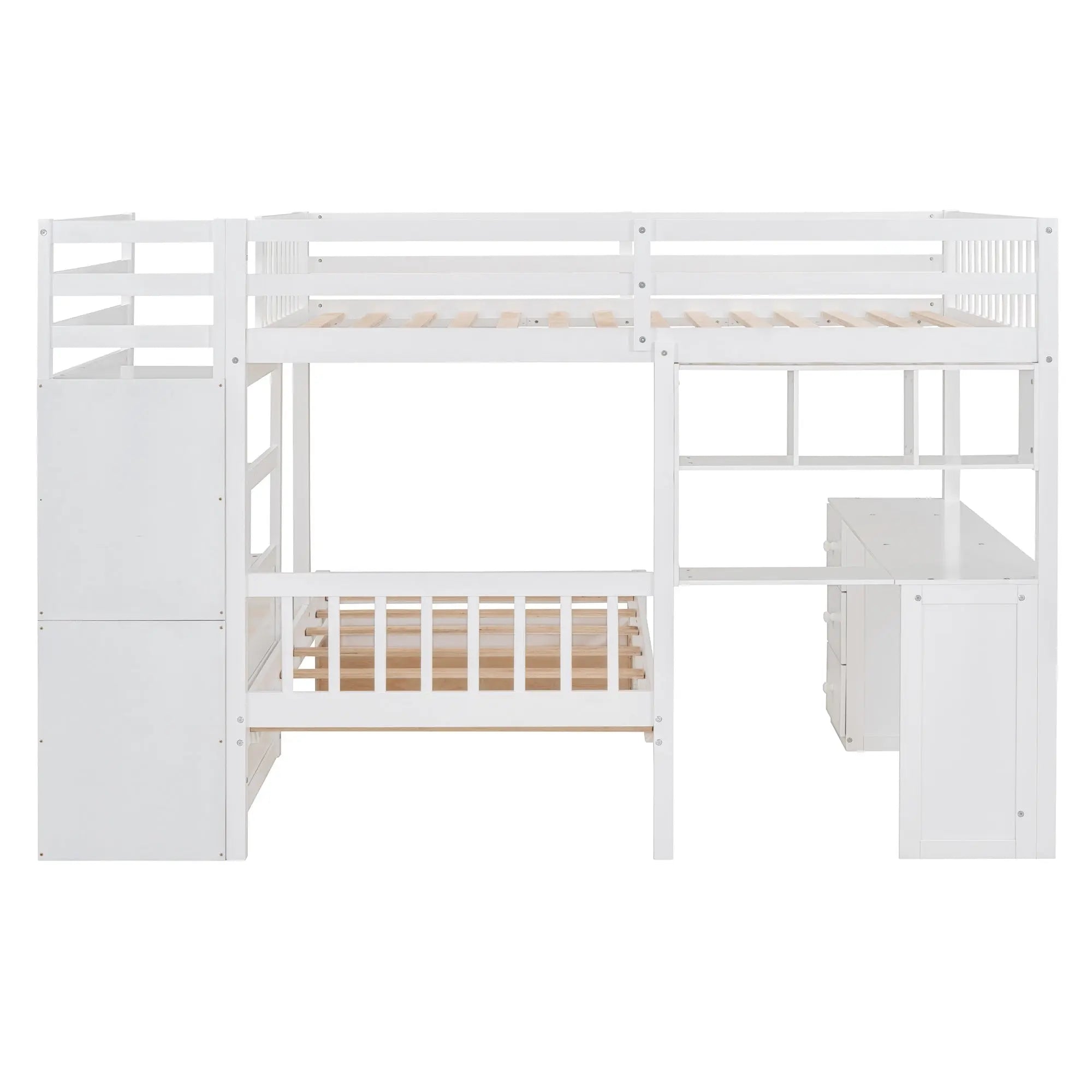 Bellemave® Full over Twin Bunk Bed with Desk, Drawers and Shelves, White - Bellemave