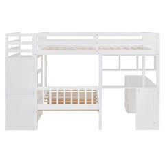 Bellemave® Full over Twin Bunk Bed with Desk, Drawers and Shelves, White - Bellemave