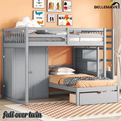Bellemave® Full over Twin Bunk Bed with Desk, Drawers and Shelves, White - Bellemave