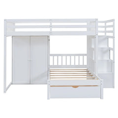 Bellemave® Full over Twin Bunk Bed with Desk, Drawers and Shelves, White - Bellemave