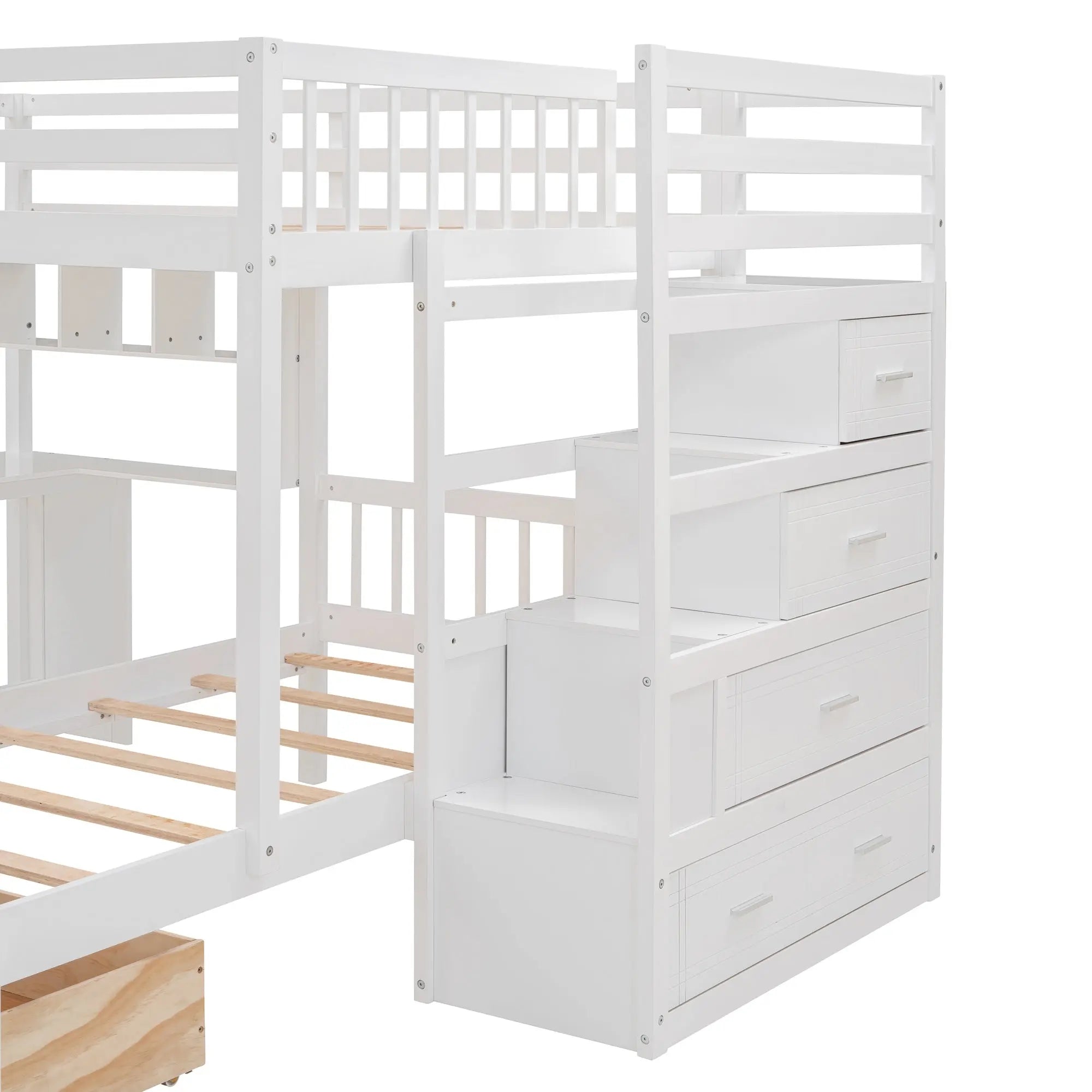 Bellemave® Full over Twin Bunk Bed with Desk, Drawers and Shelves, White - Bellemave