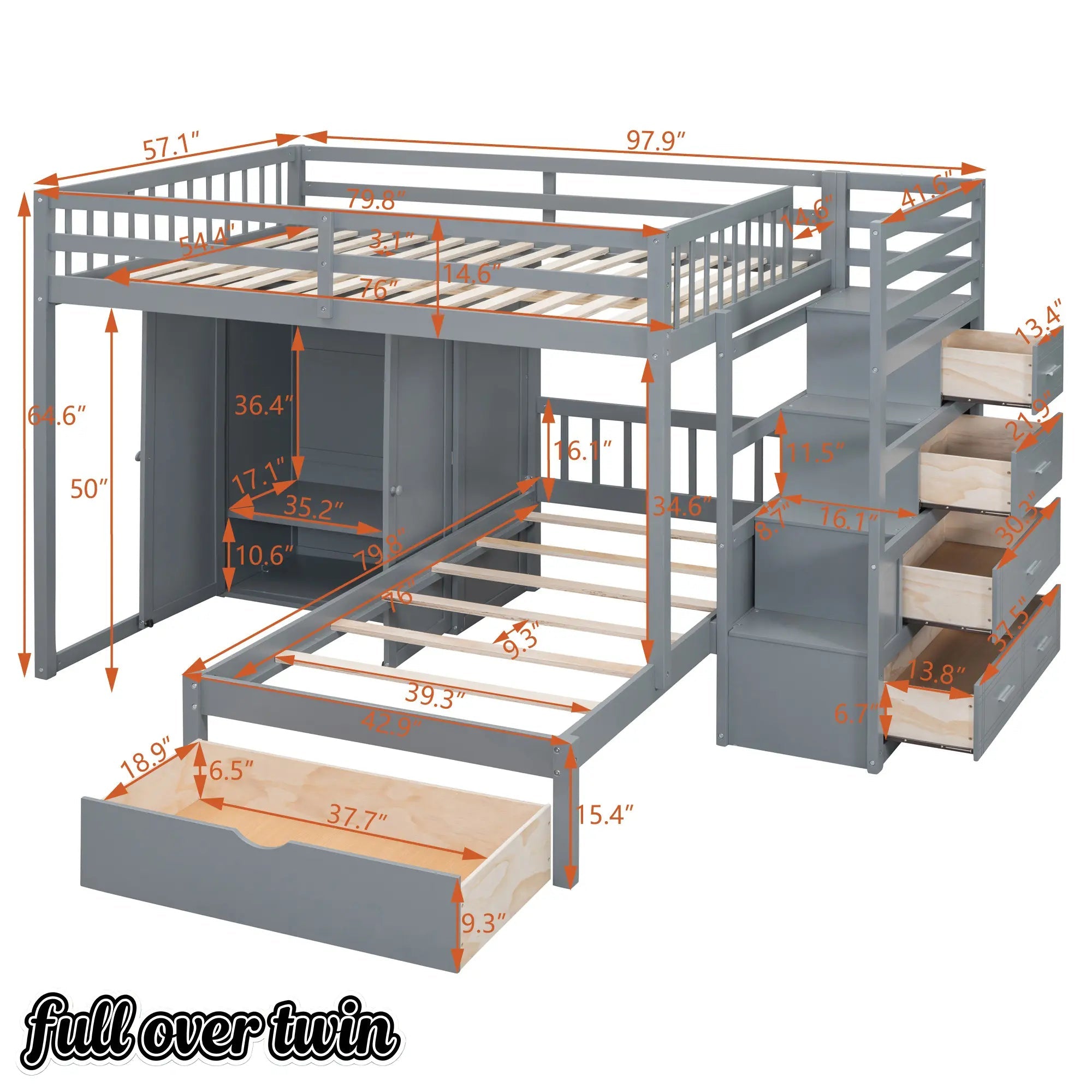 Bellemave® Full over Twin Bunk Bed with Desk, Drawers and Shelves, White - Bellemave