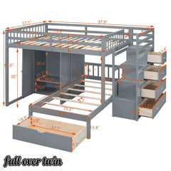 Bellemave® Full over Twin Bunk Bed with Desk, Drawers and Shelves, White - Bellemave